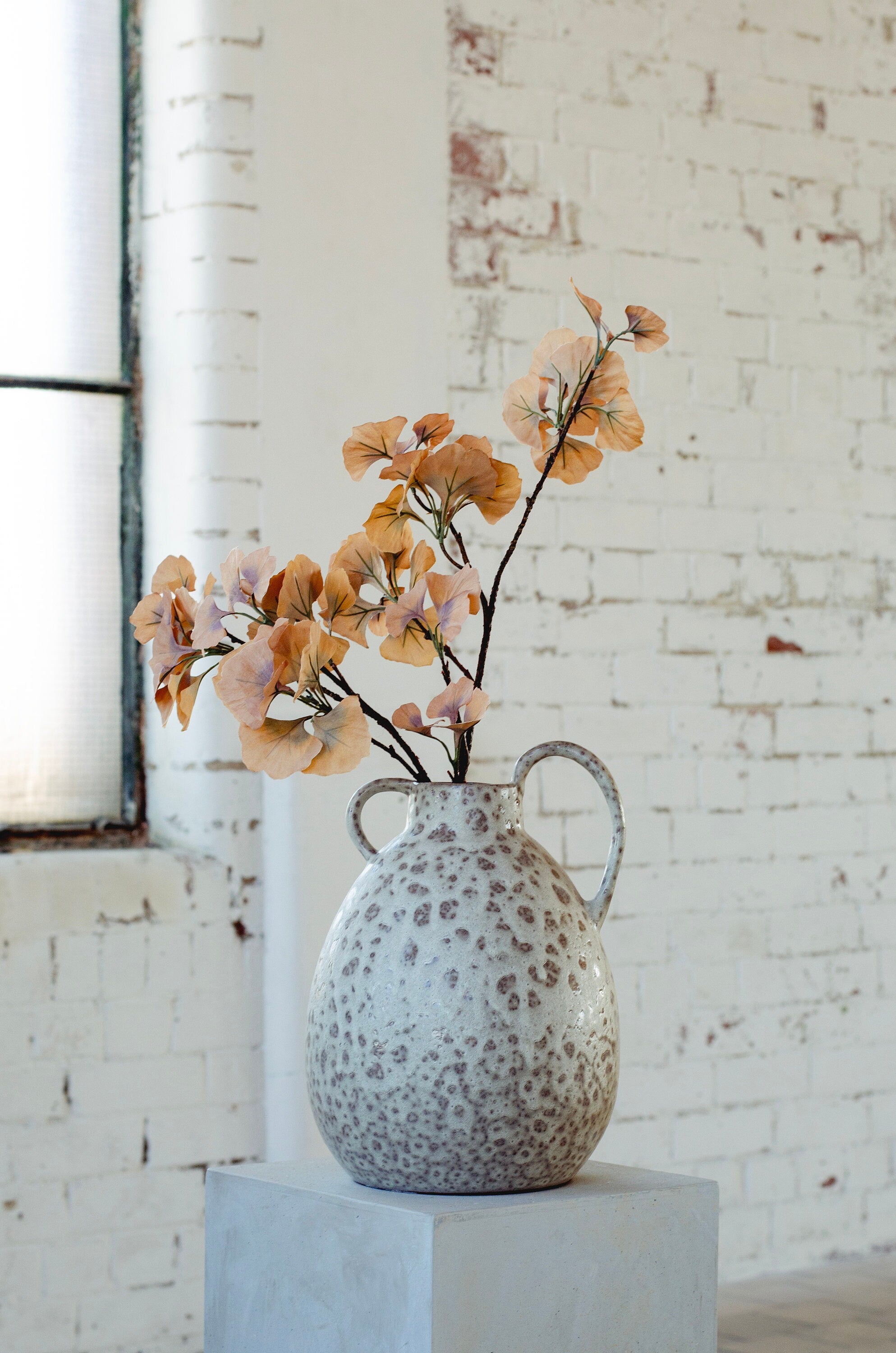Faux ginkgo spray stem, tan artificial ginkgo single stem