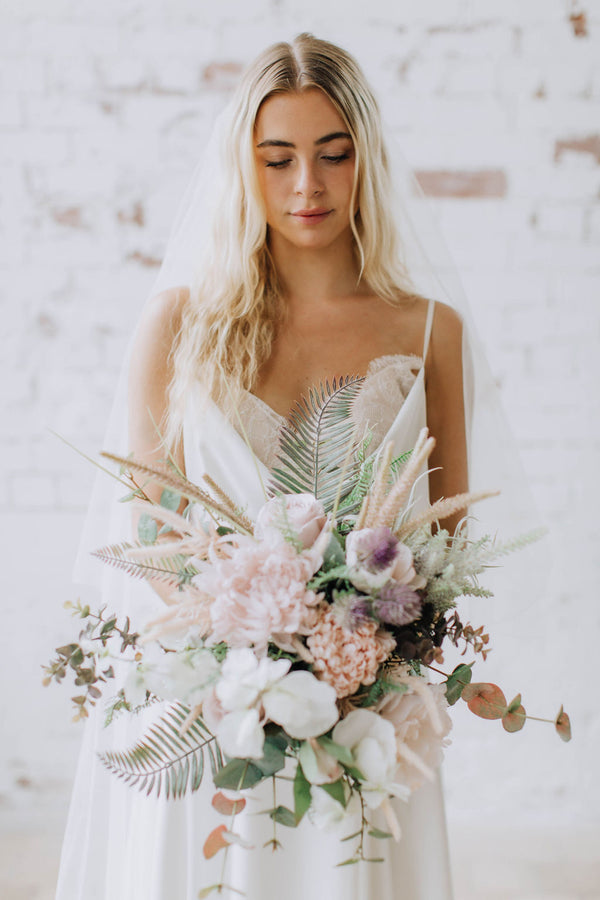 Blush and Ivory Bridal Bouquet, designed for brides who are looking for ready made faux wedding flowers 