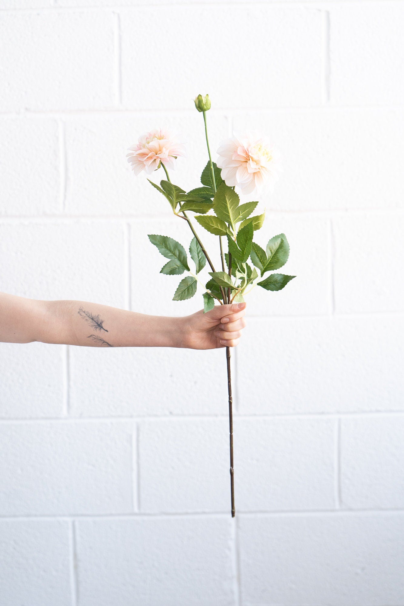 Artificial dahlia spray in peach