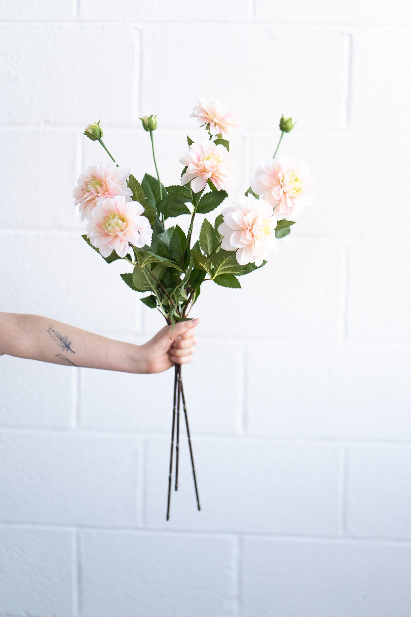 Artificial dahlia spray in peach