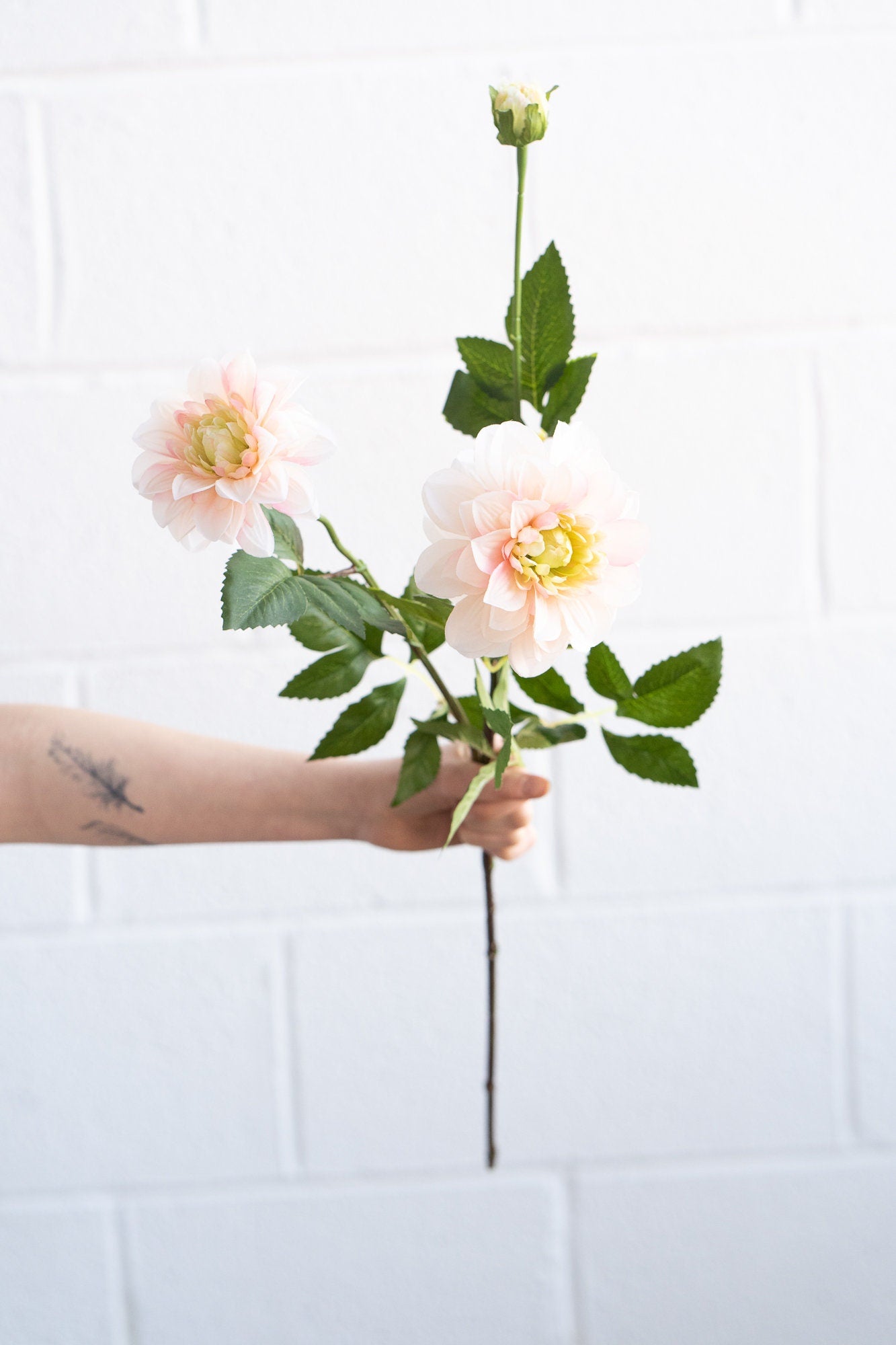 Artificial dahlia spray in peach