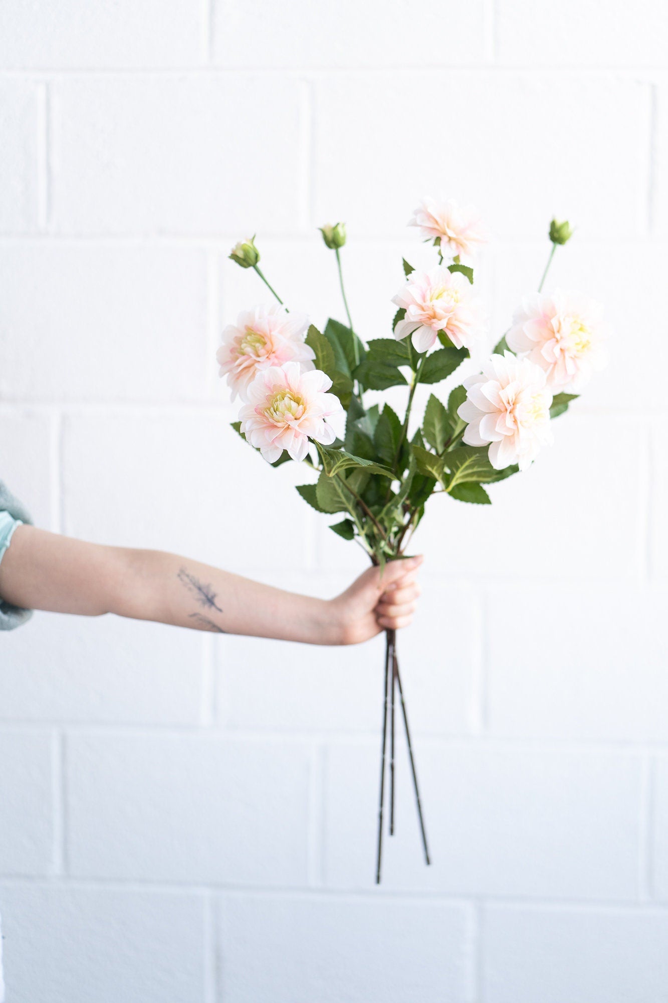 Artificial dahlia spray in peach