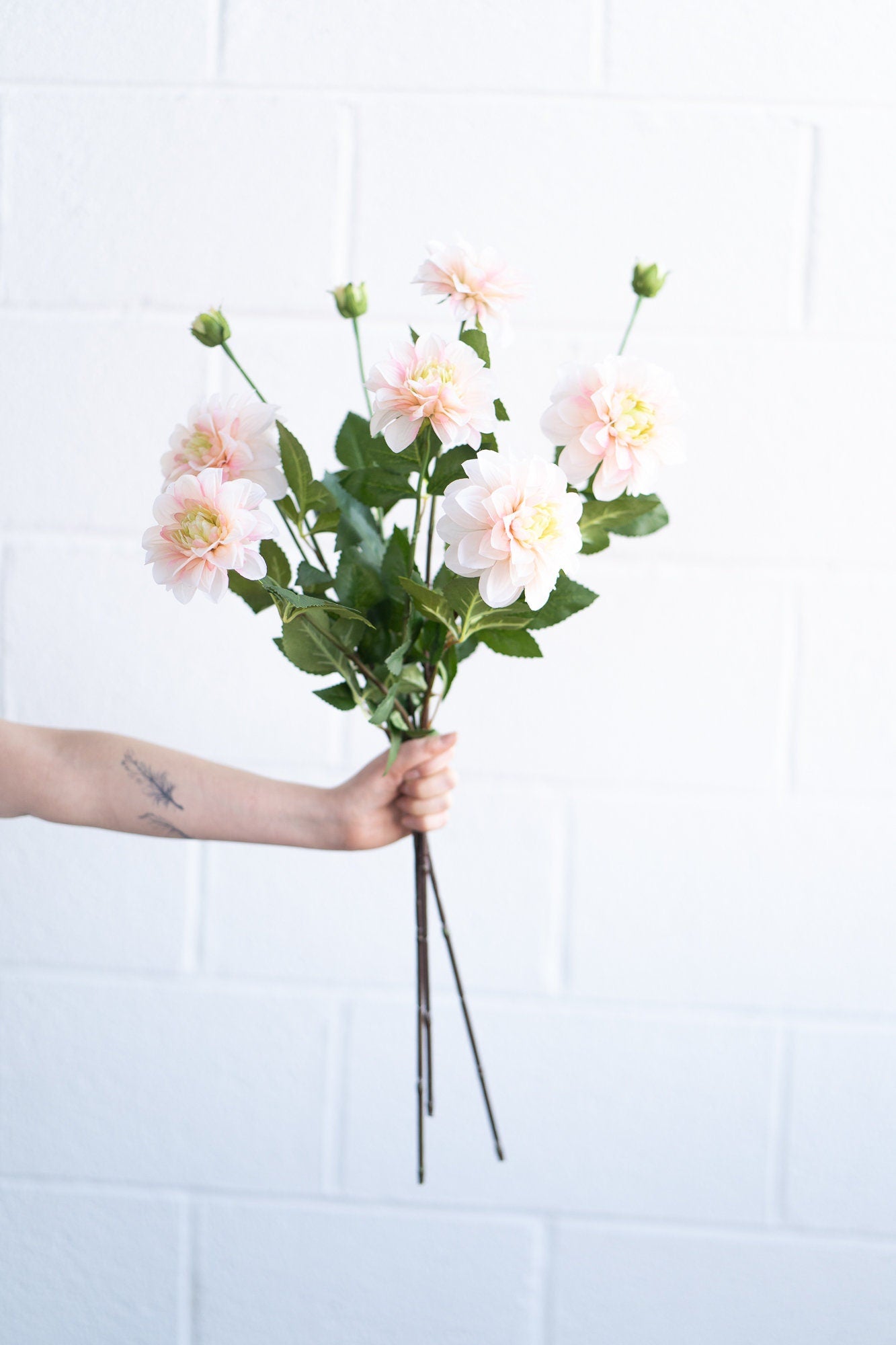 Artificial dahlia spray in peach
