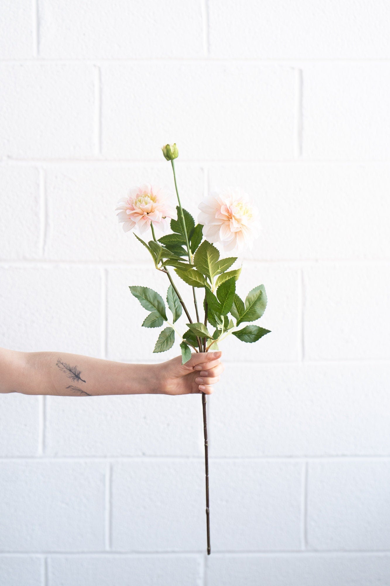 Artificial dahlia spray in peach