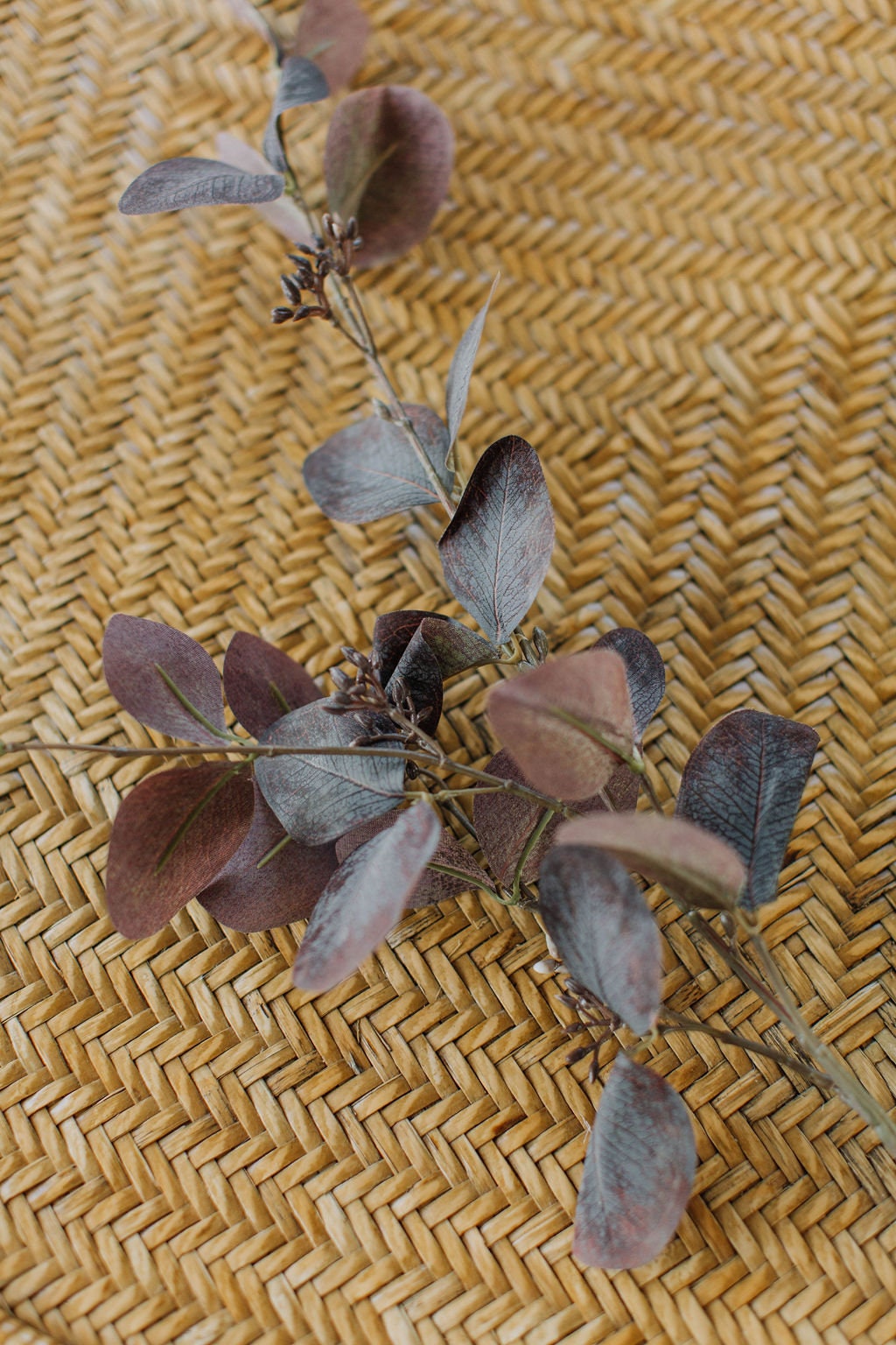 Faux eucalyptus spray stem in burgundy