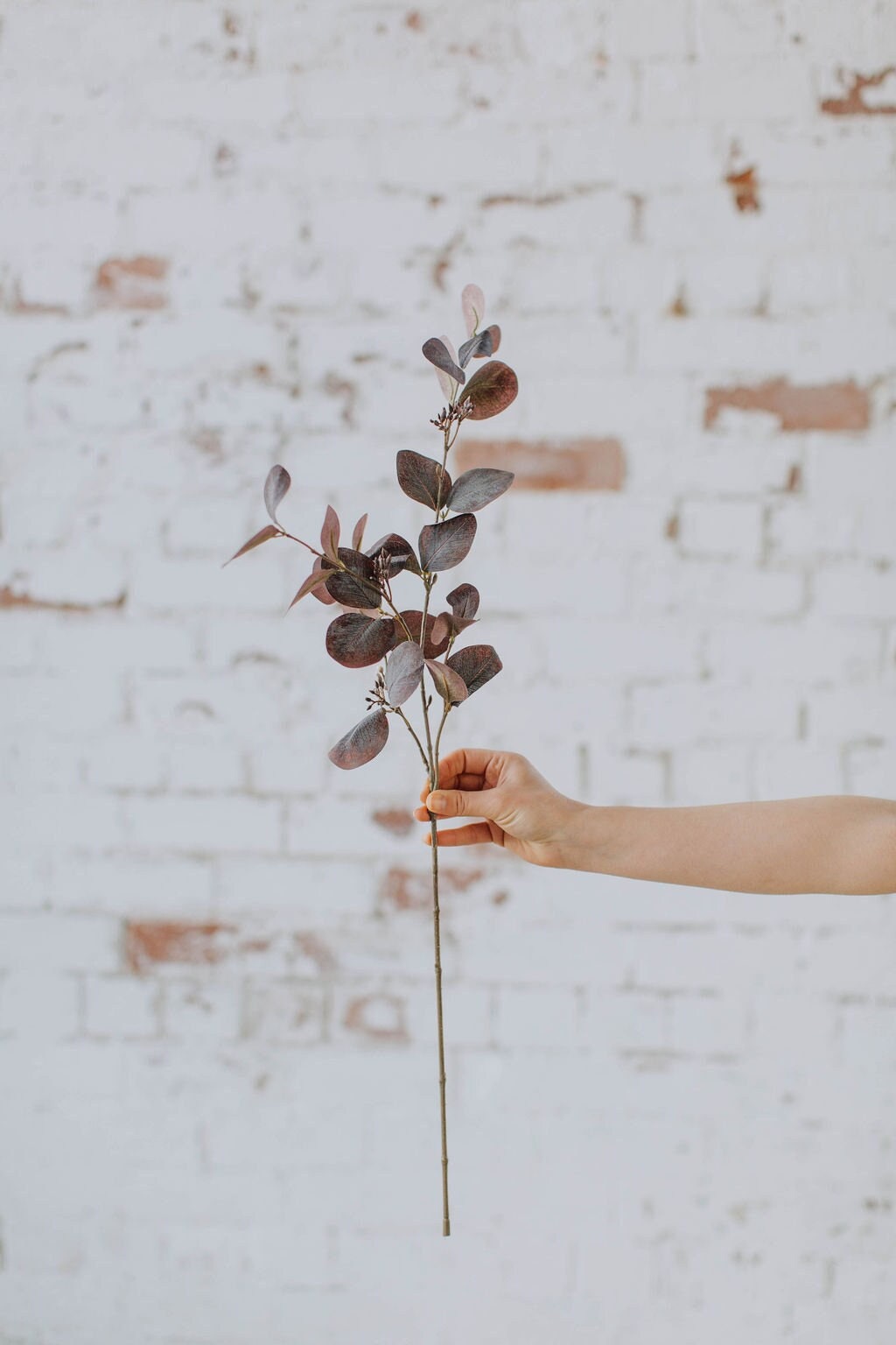Faux eucalyptus spray stem in burgundy