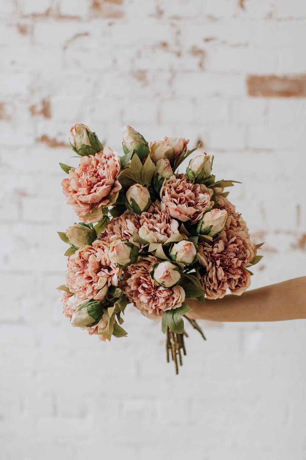 Dry look blush open peony spray, single peony stem, blush peony, artificial peony