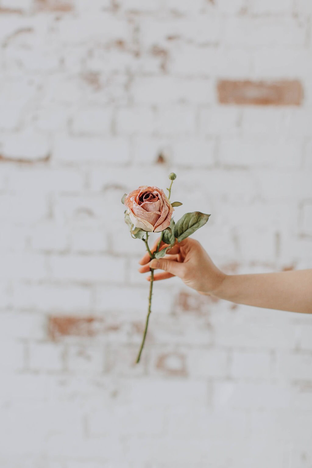 Artificial dry look blush rose stem, Faux blush rose for diy weddings or home décor
