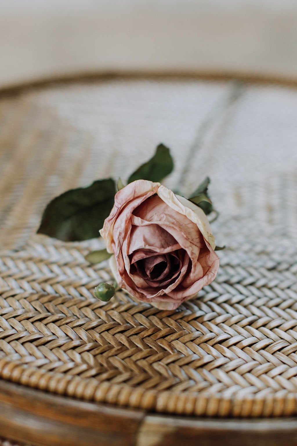 Artificial dry look blush rose stem, Faux blush rose for diy weddings or home décor