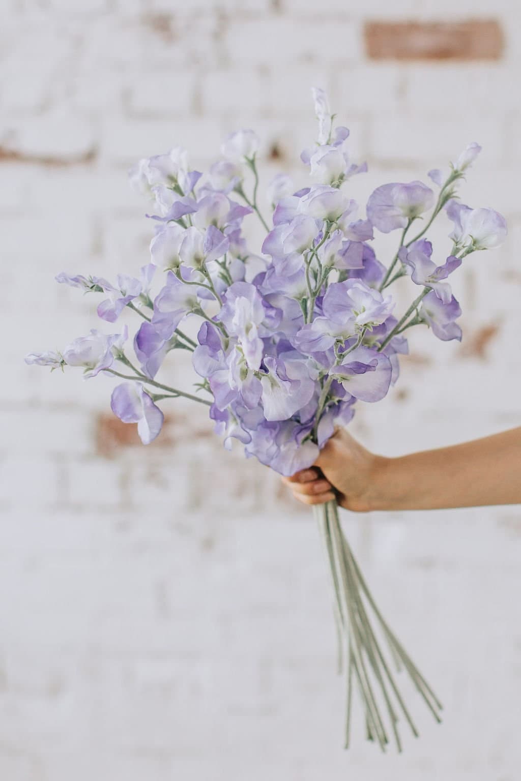 Artificial sweet pea stem spray in purple, single stem