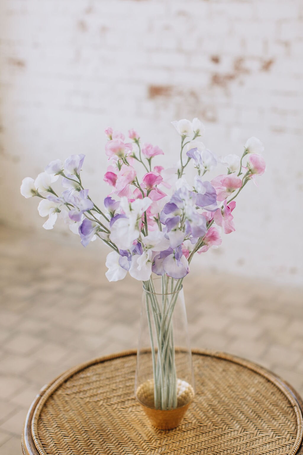 Mixed Color Sweet Pea Stems - Set of 6 Artificial Flowers in Pink, Purple, and White