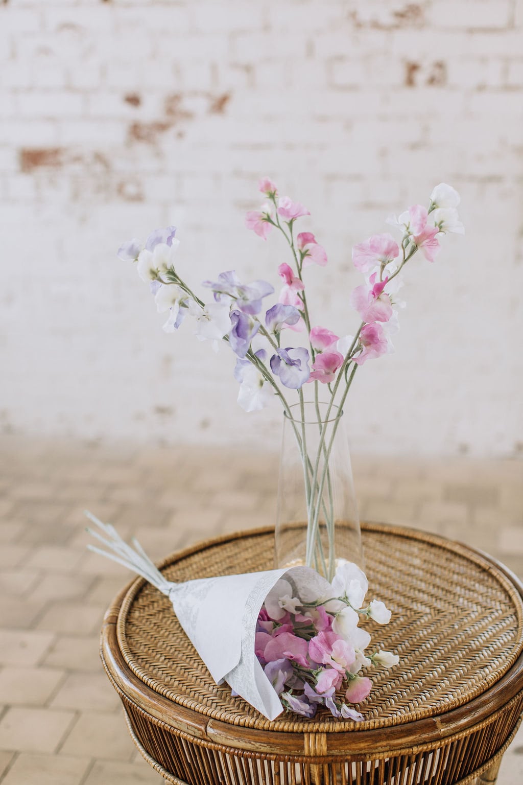 Mixed Color Sweet Pea Stems - Set of 6 Artificial Flowers in Pink, Purple, and White