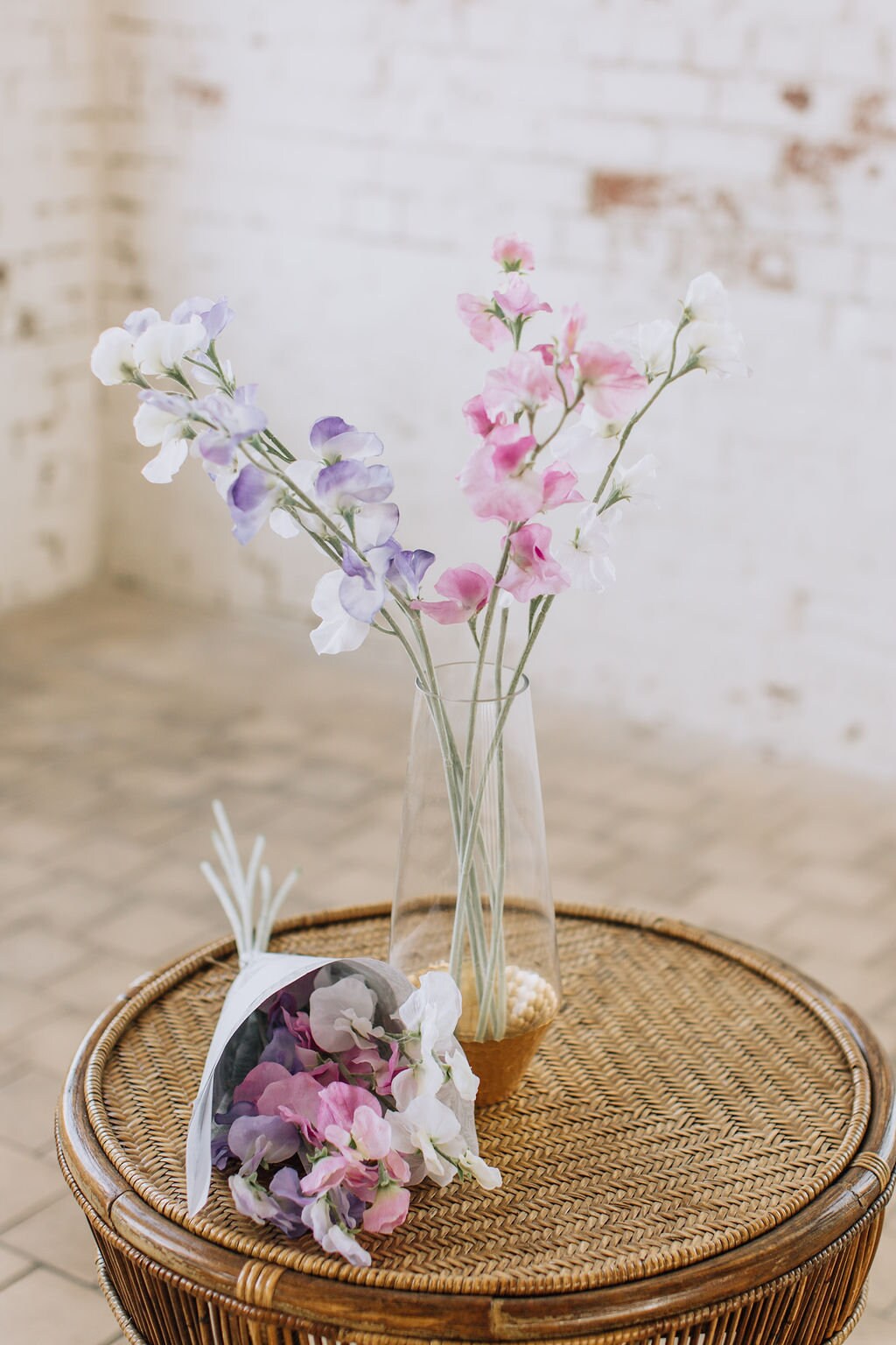 Mixed Color Sweet Pea Stems - Set of 6 Artificial Flowers in Pink, Purple, and White