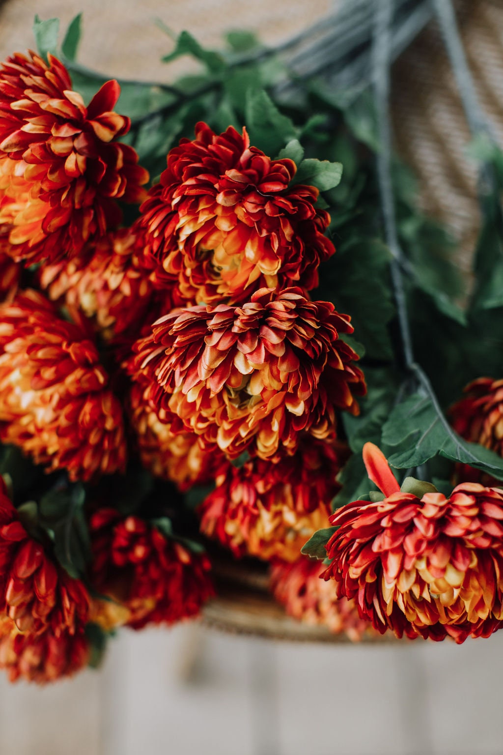 Artificial chrysanthemum mum stem in colour Rust 58cm. Single stem