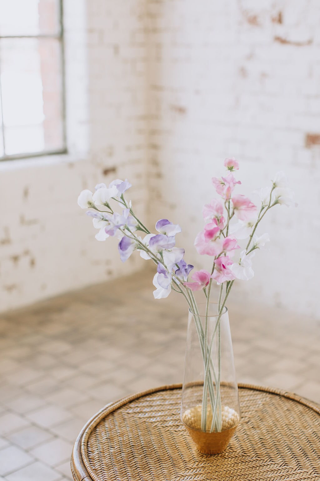 Mixed Color Sweet Pea Stems - Set of 6 Artificial Flowers in Pink, Purple, and White