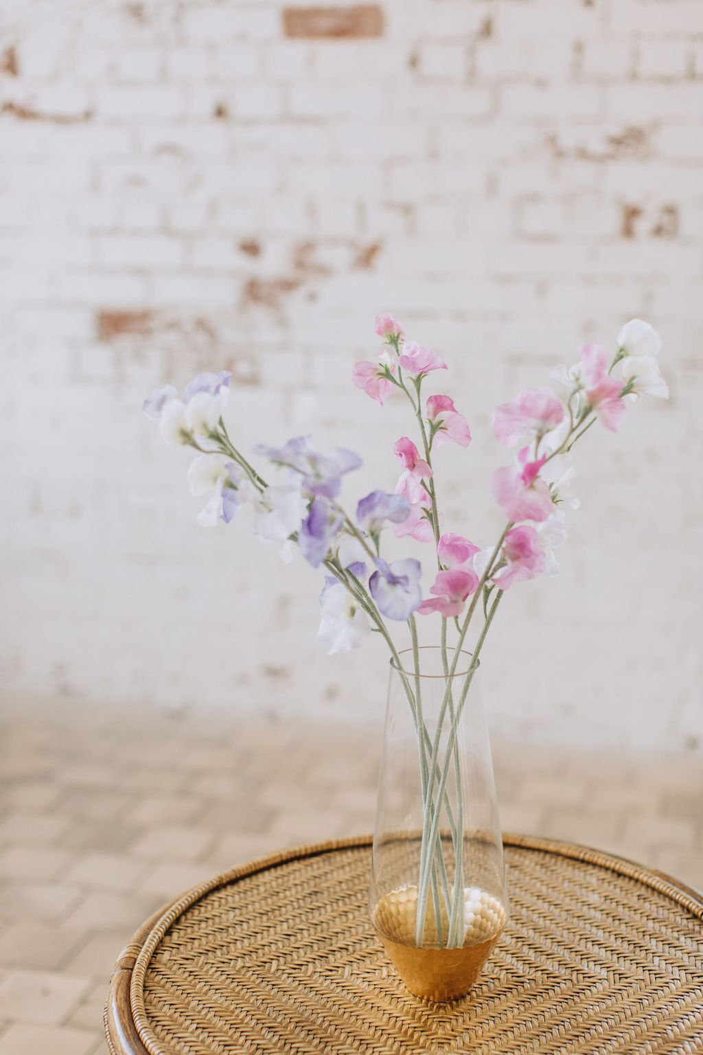 Mixed Color Sweet Pea Stems - Set of 6 Artificial Flowers in Pink, Purple, and White