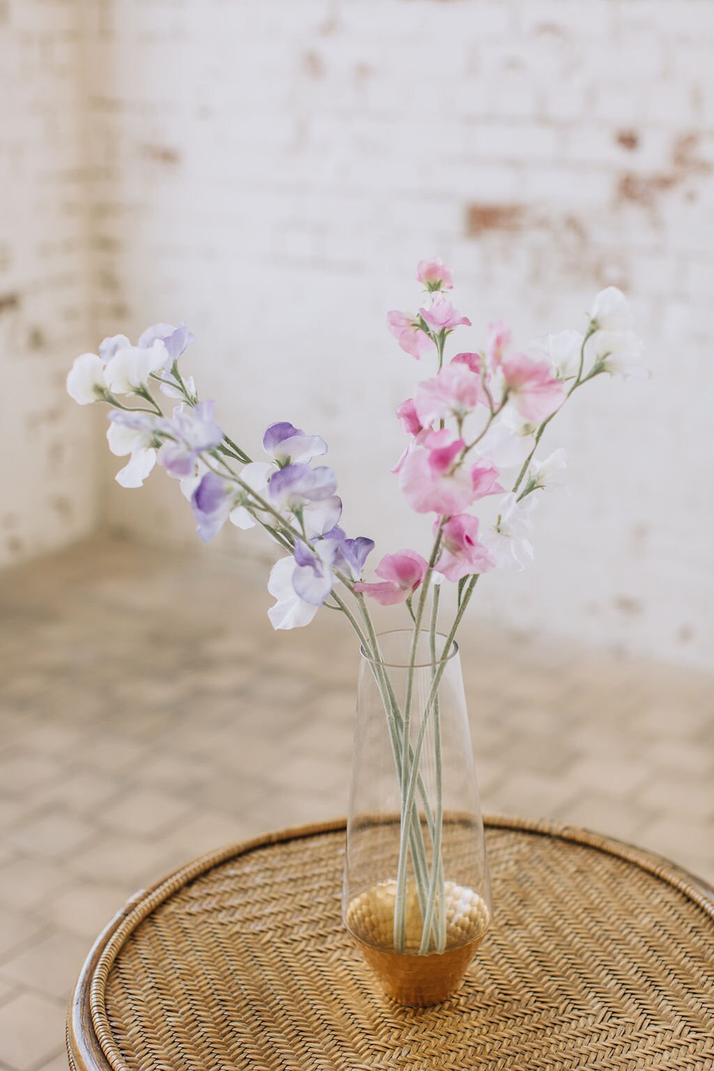 Mixed Color Sweet Pea Stems - Set of 6 Artificial Flowers in Pink, Purple, and White