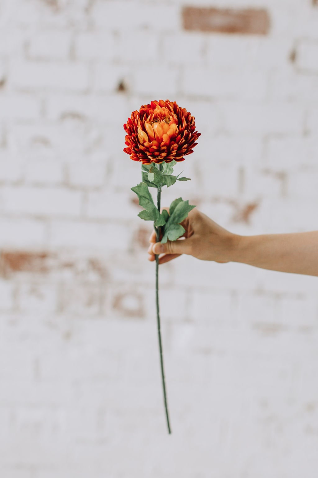 Artificial chrysanthemum mum stem in colour Rust 58cm. Single stem