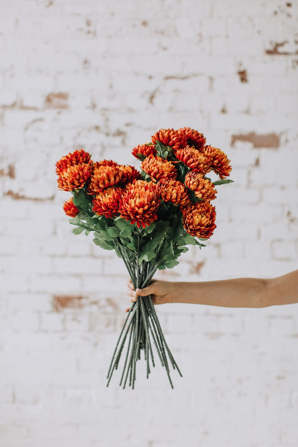 Artificial chrysanthemum mum stem in colour Rust 58cm. Single stem