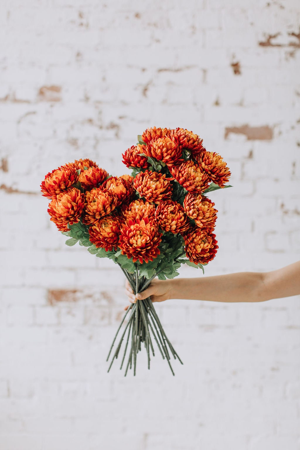 Artificial chrysanthemum mum stem in colour Rust 58cm. Single stem
