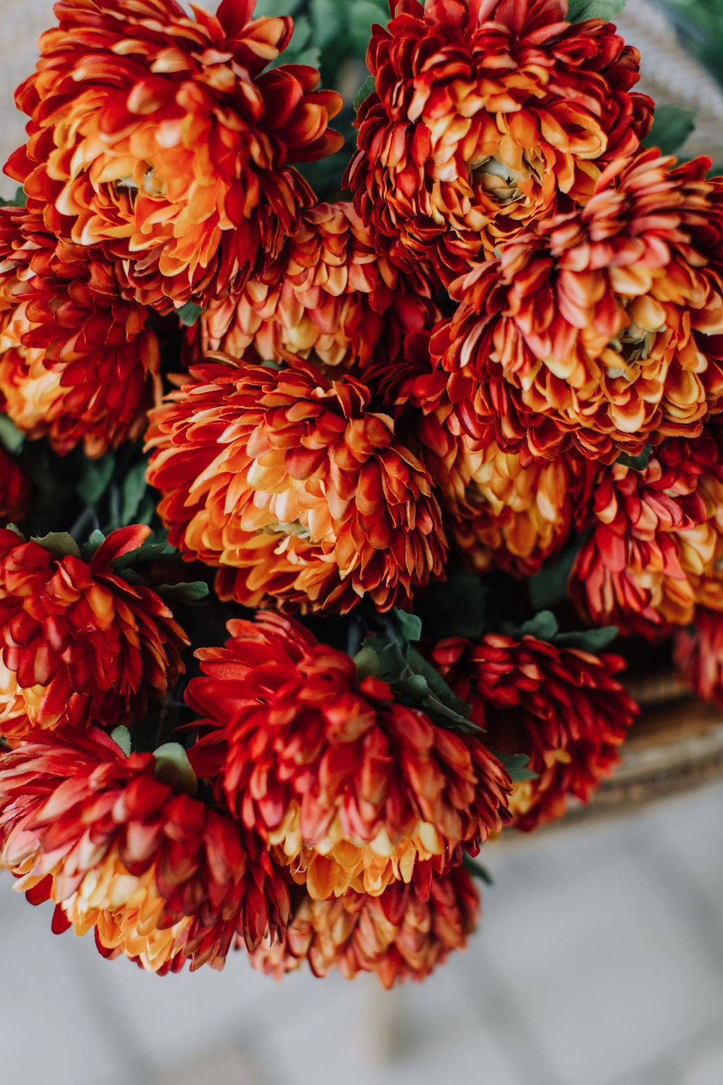 Artificial chrysanthemum mum stem in colour Rust 58cm. Single stem