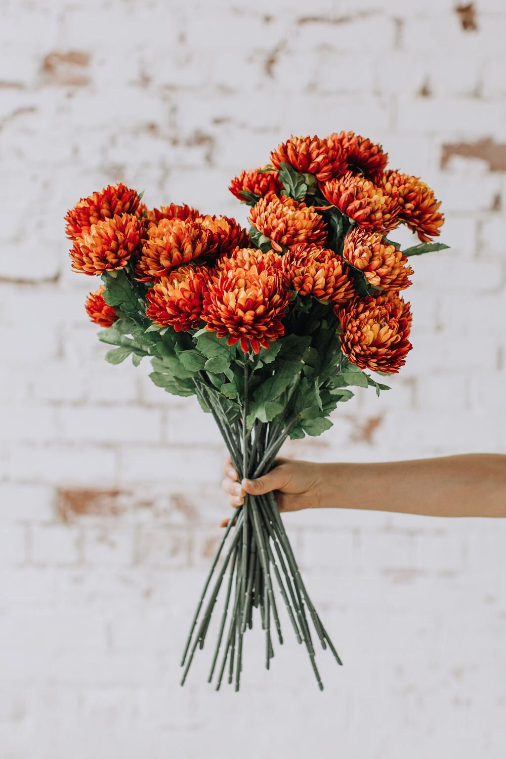 Artificial chrysanthemum mum stem in colour Rust 58cm. Single stem
