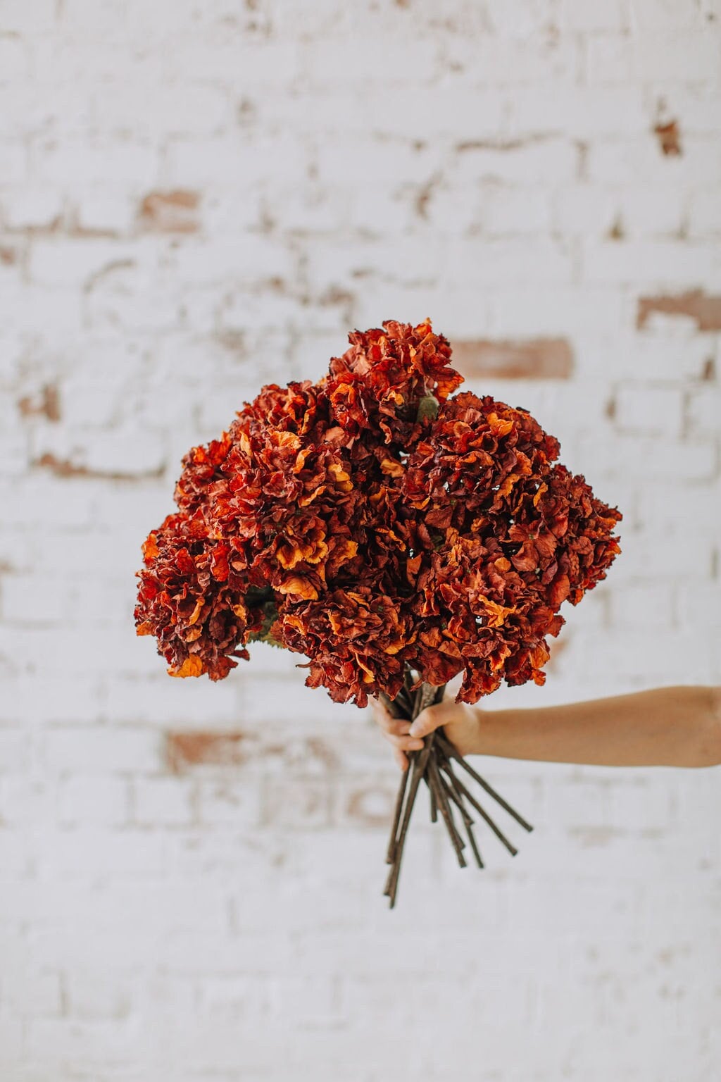 Burnt Orange artificial hydrangea - Realistic Dried-Look, 52cm Single Stem for Home Decor or DIY Crafts