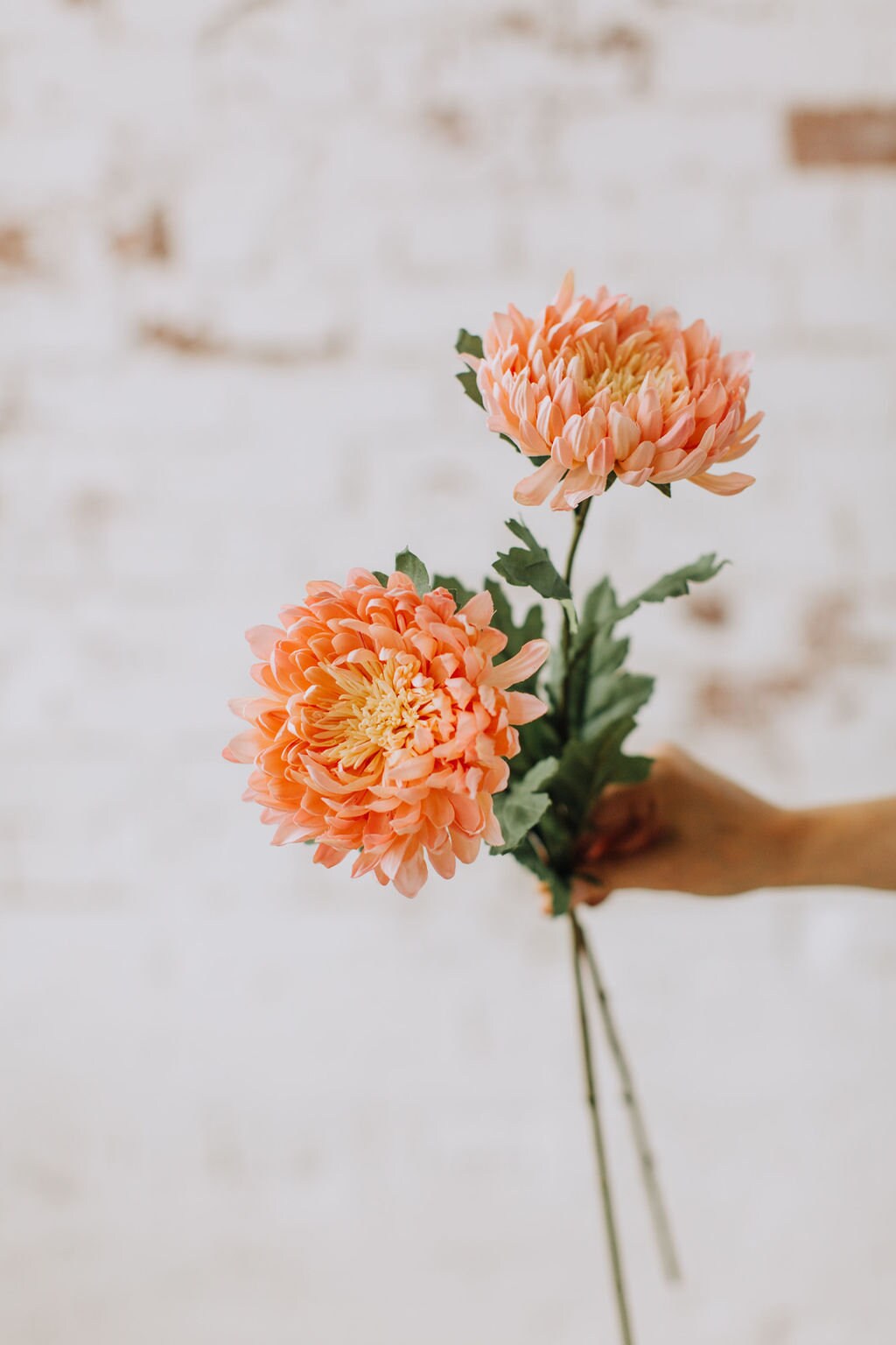 Artificial Dahlia Stem - Bright Coral with Soft Yellow and Pink Centre | 50cm