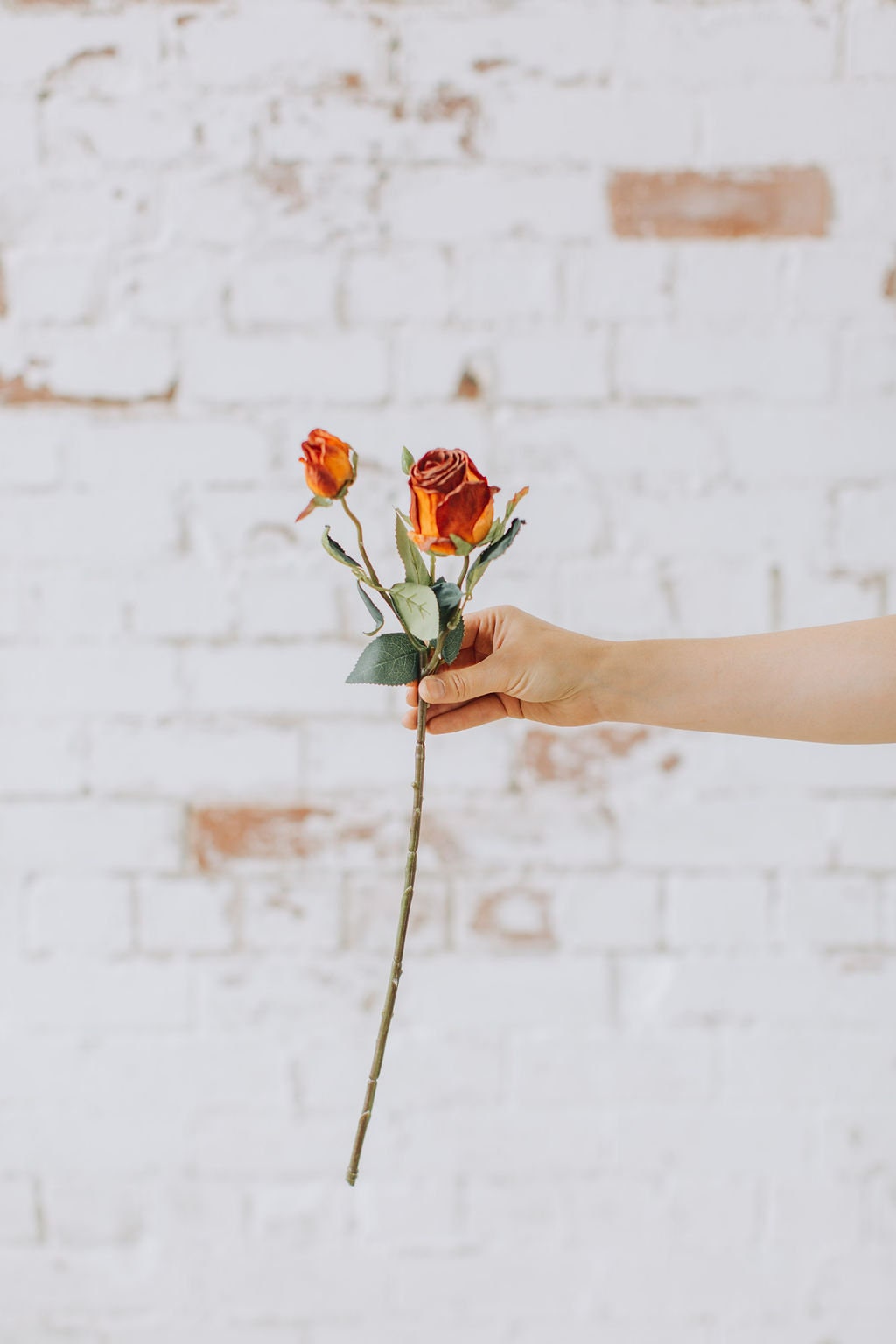 Faux flower dry look russet rose spray 50cm
