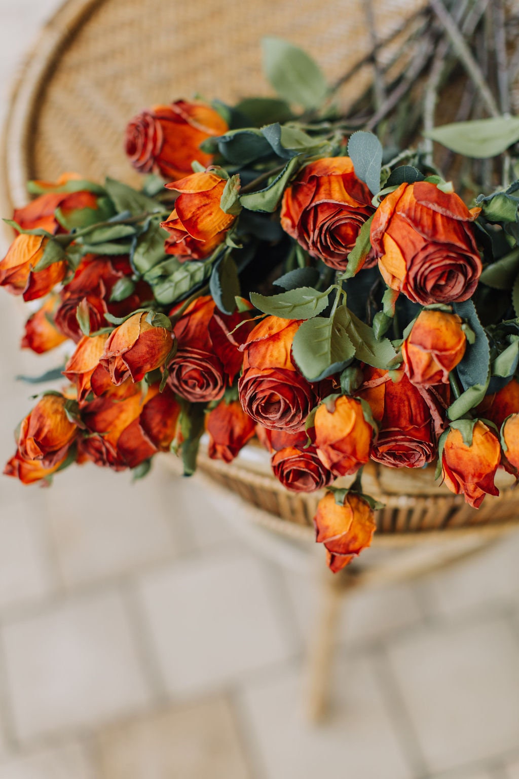 Faux flower dry look russet rose spray 50cm