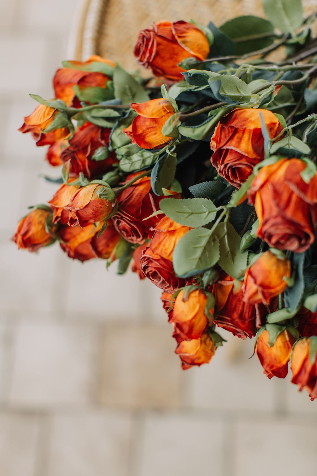 Faux flower dry look russet rose spray 50cm