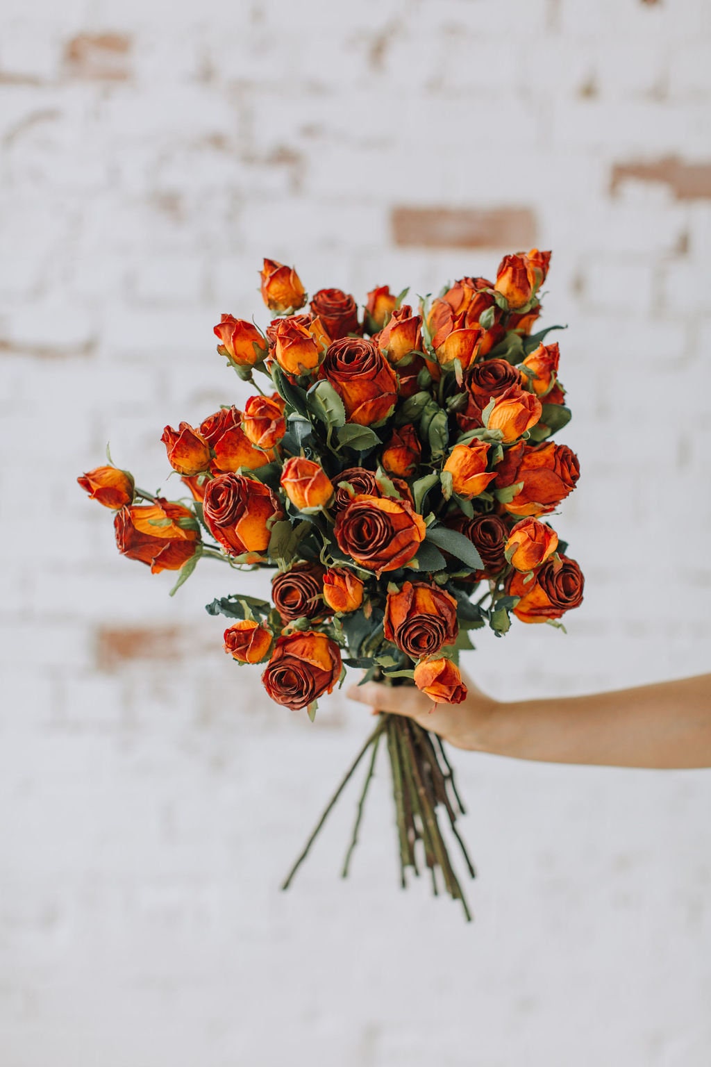 Faux flower dry look russet rose spray 50cm