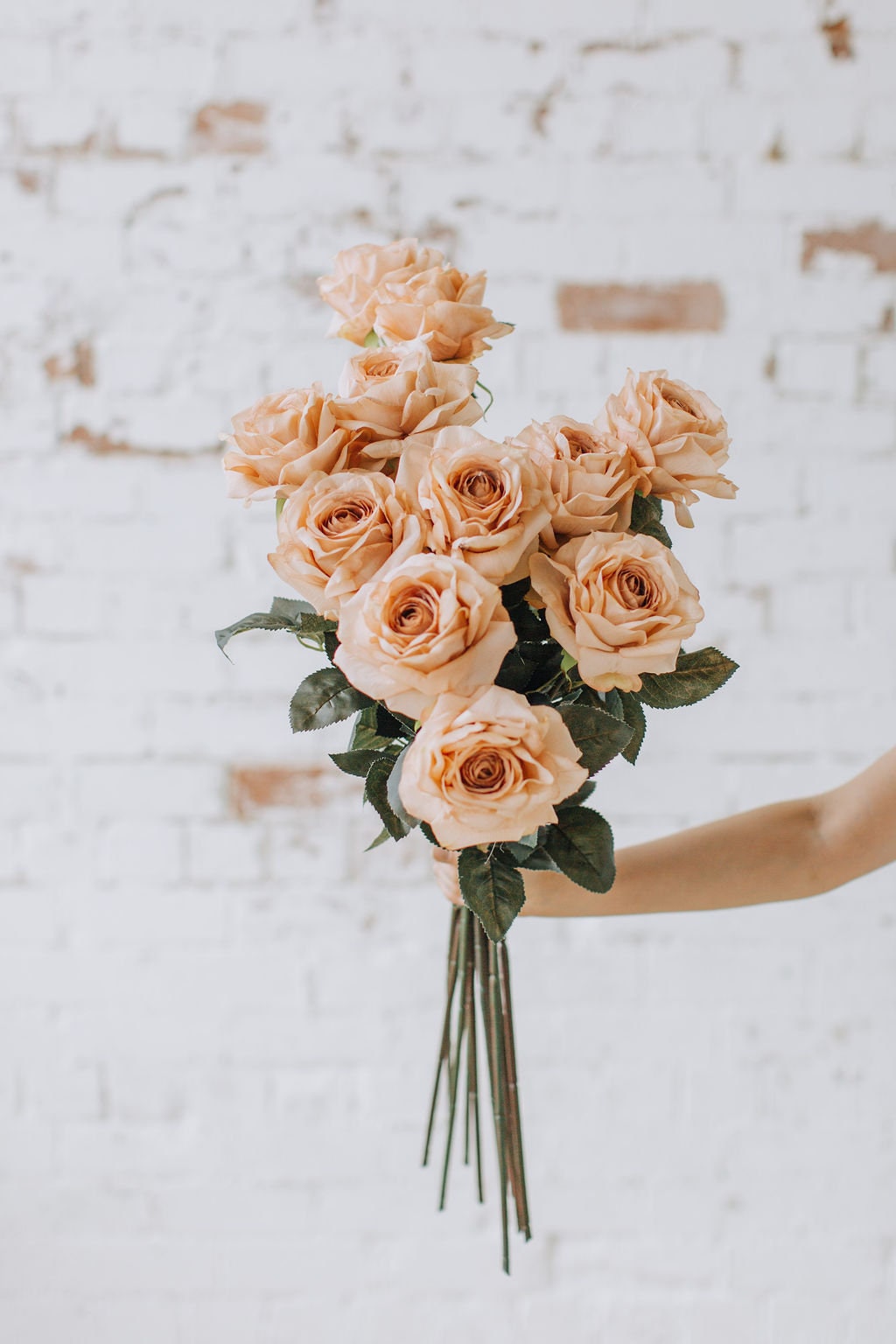 Large artificial peach garden rose 85cm tall, ideal for wedding and decor arrangements