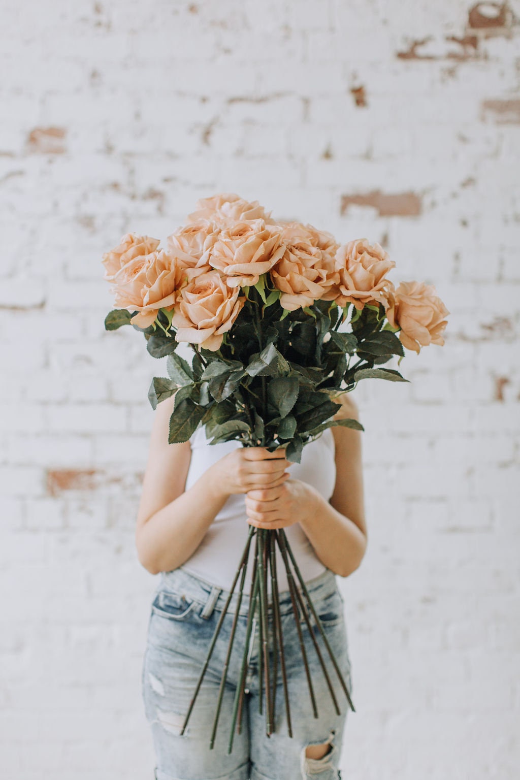 Large artificial peach garden rose 85cm tall, ideal for wedding and decor arrangements