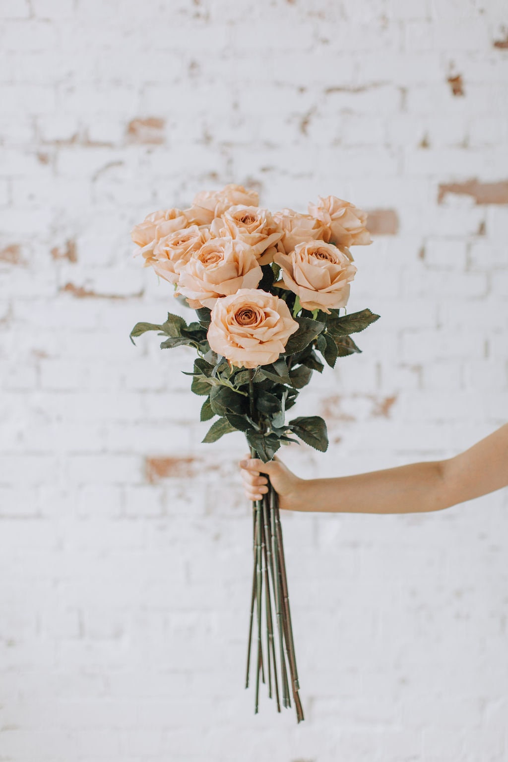 Large artificial peach garden rose 85cm tall, ideal for wedding and decor arrangements