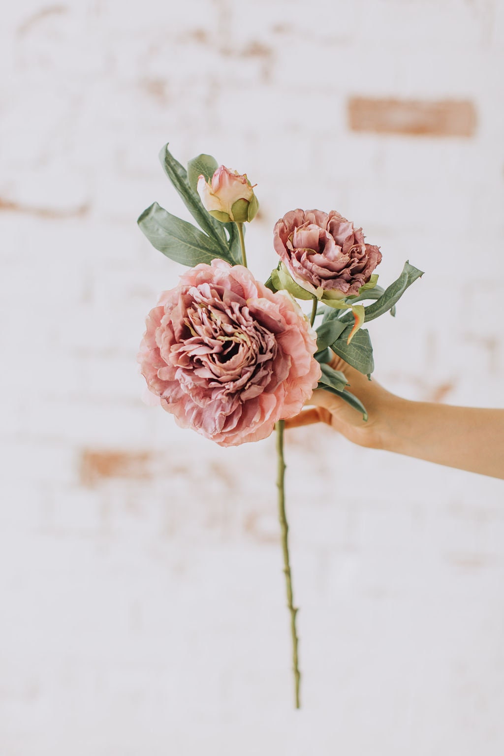 Pale purple dry look peony spray stem,  realistic faux peony, lifelike purple peony spray