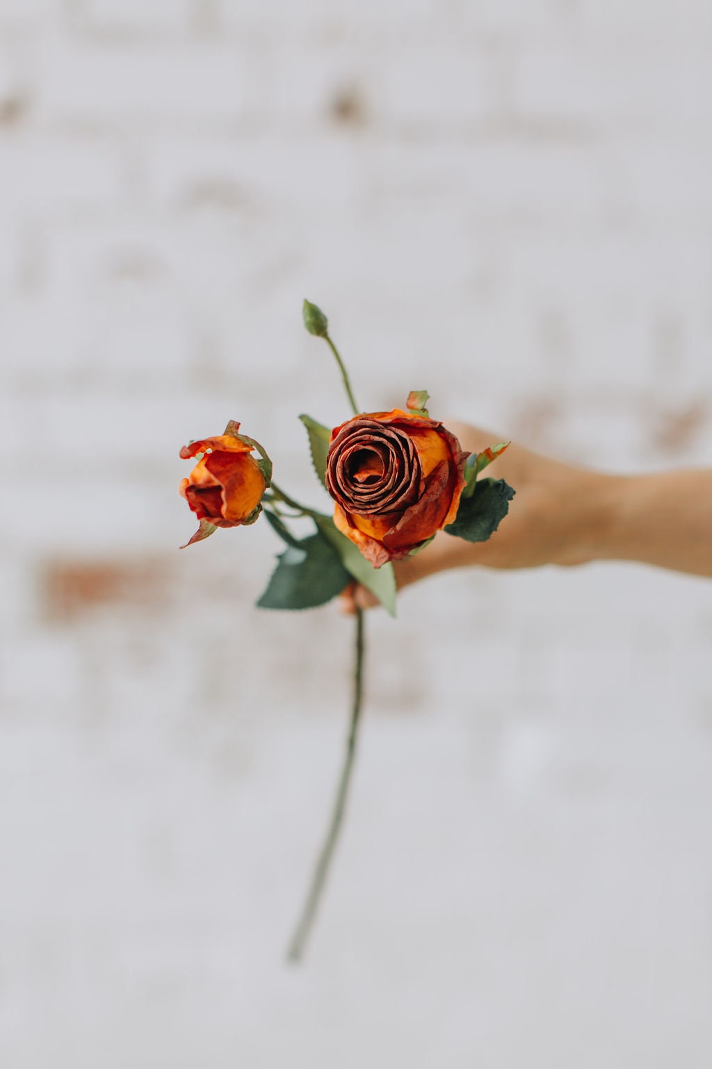Faux flower dry look russet rose spray 50cm