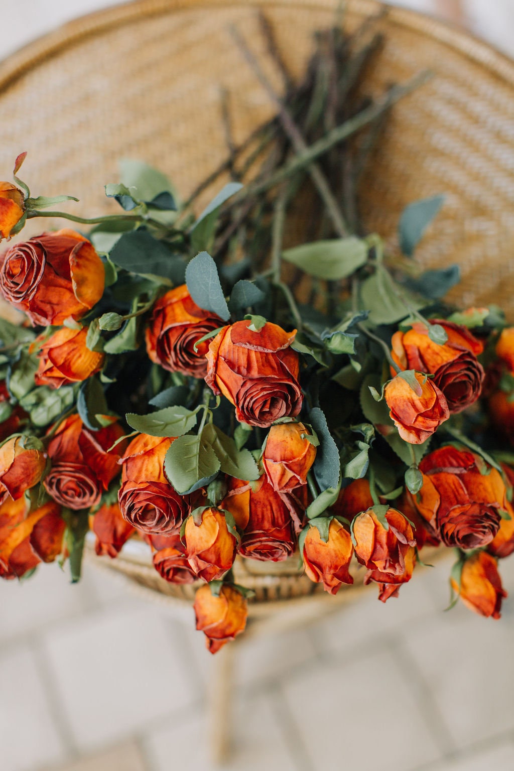 Faux flower dry look russet rose spray 50cm