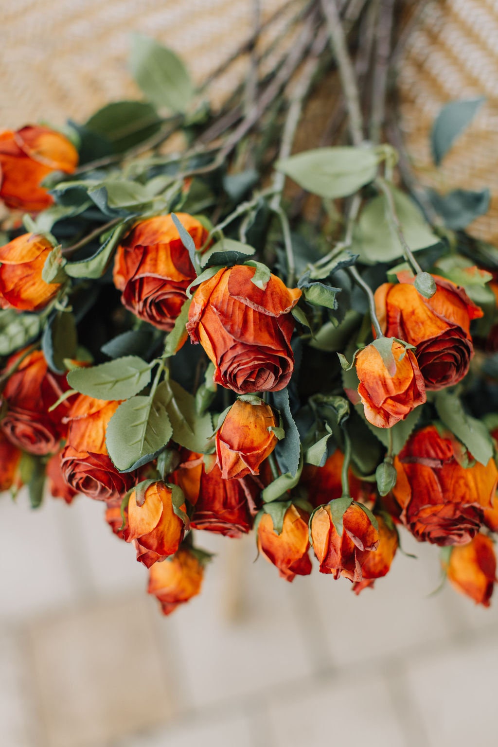 Faux flower dry look russet rose spray 50cm