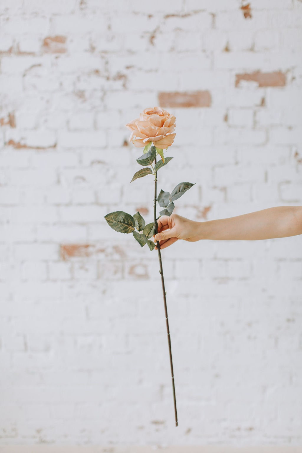 Large artificial peach garden rose 85cm tall, ideal for wedding and decor arrangements