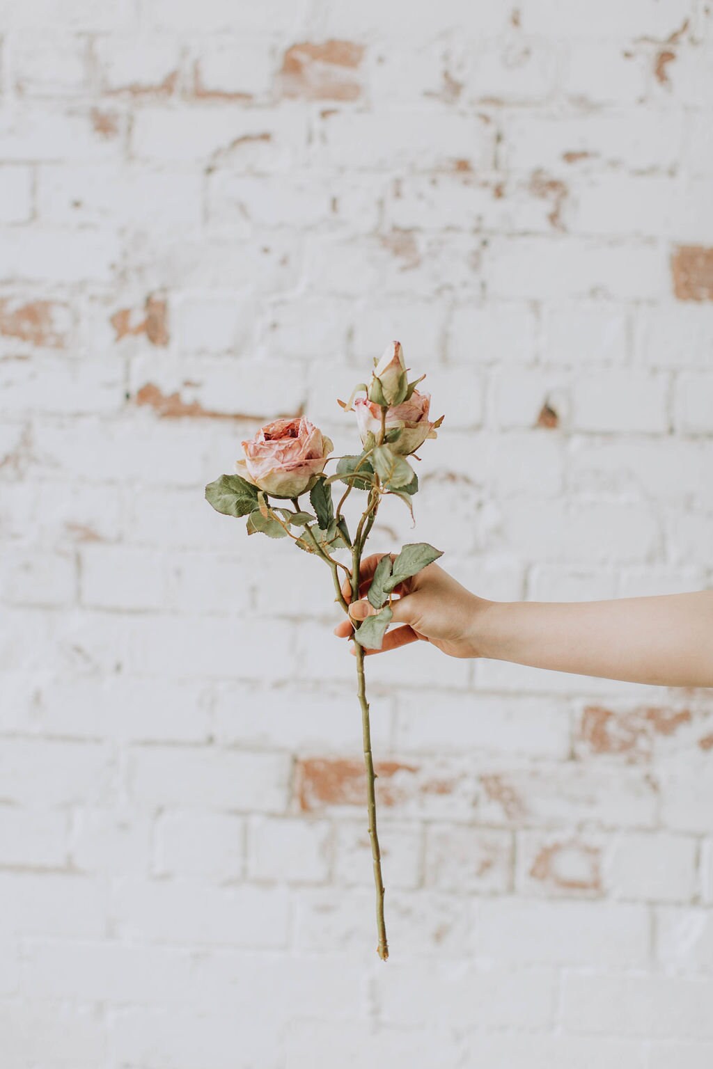 Dry look pink rose spray, single stem faux blush rose