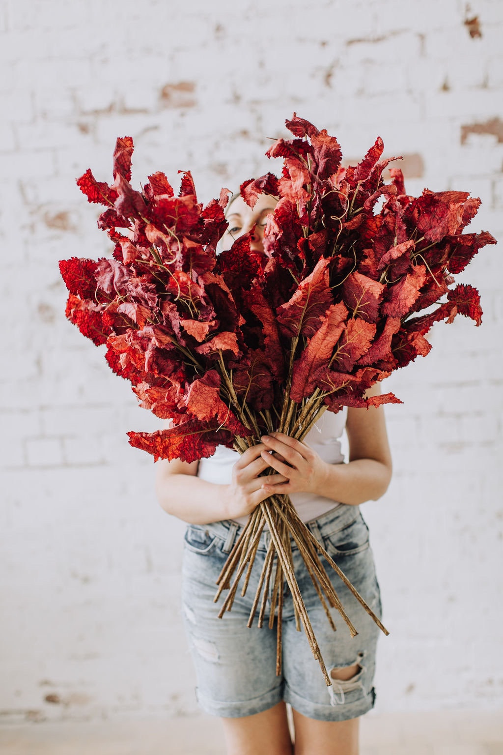 Faux dry look fiery burnt red eucalyptus single stem 70cm tall