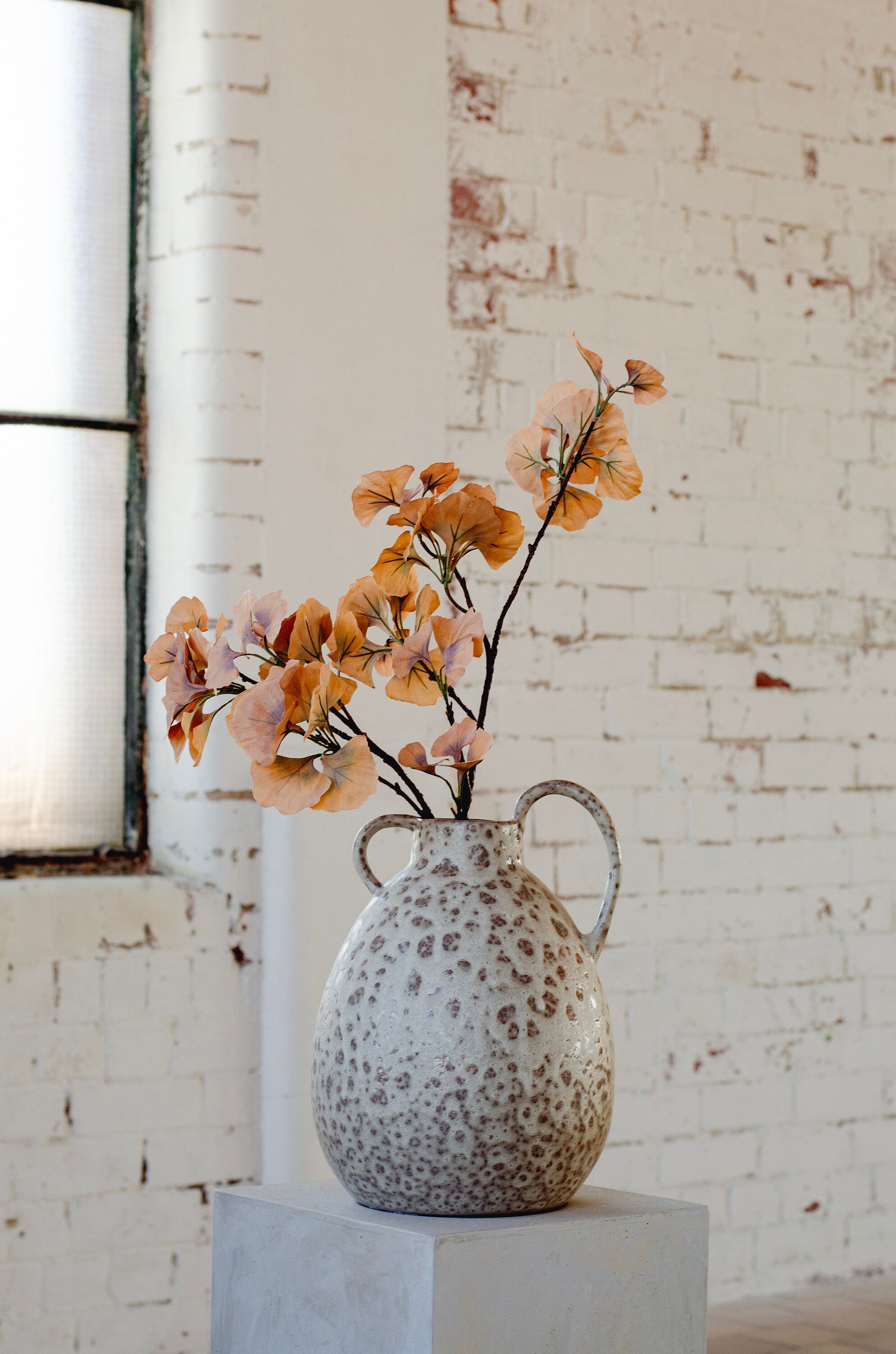 Faux ginkgo spray stem, tan artificial ginkgo single stem