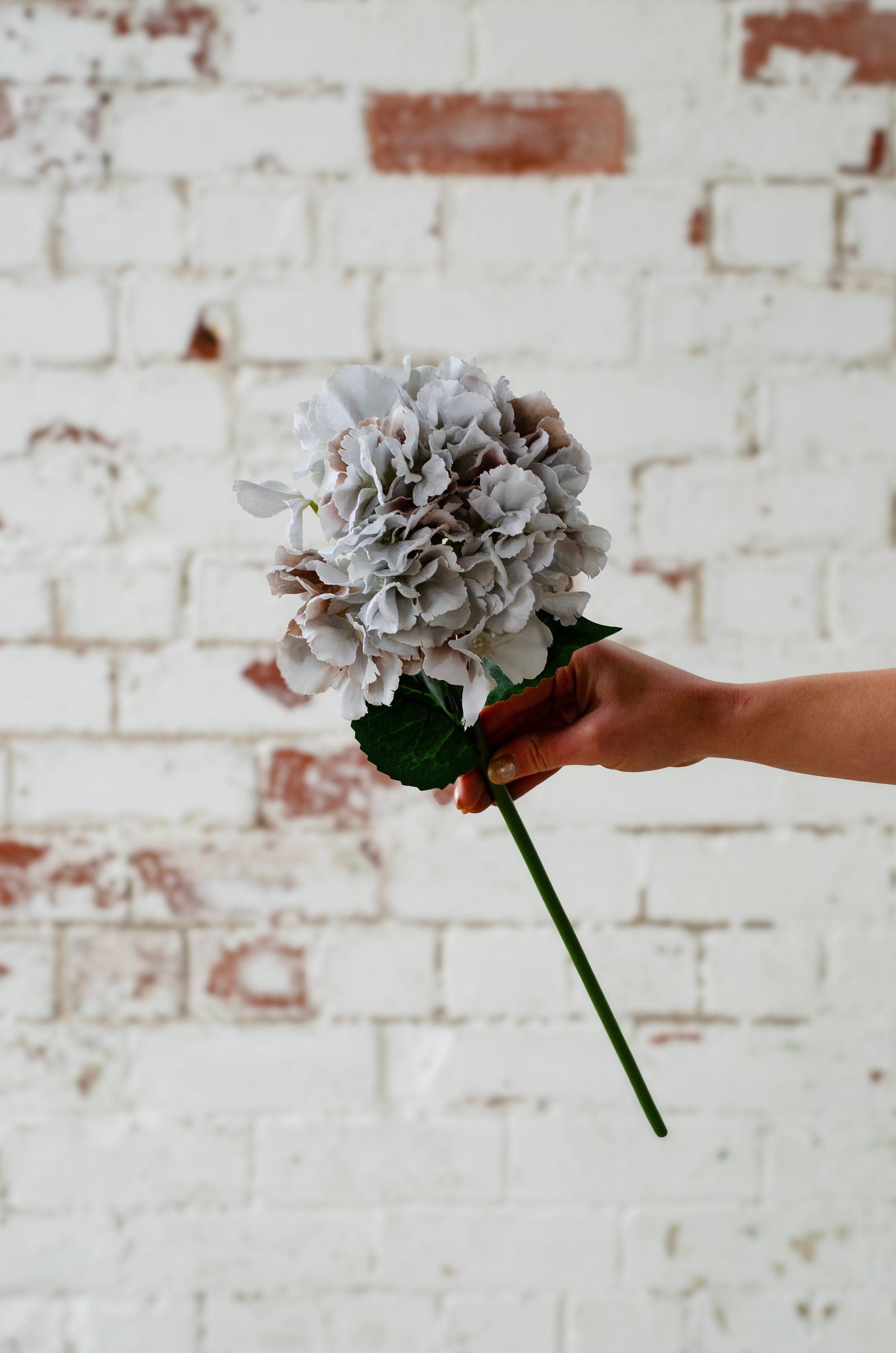 Lifelike artificial dusky blue hydrangea head 54cm, diy wedding flowers