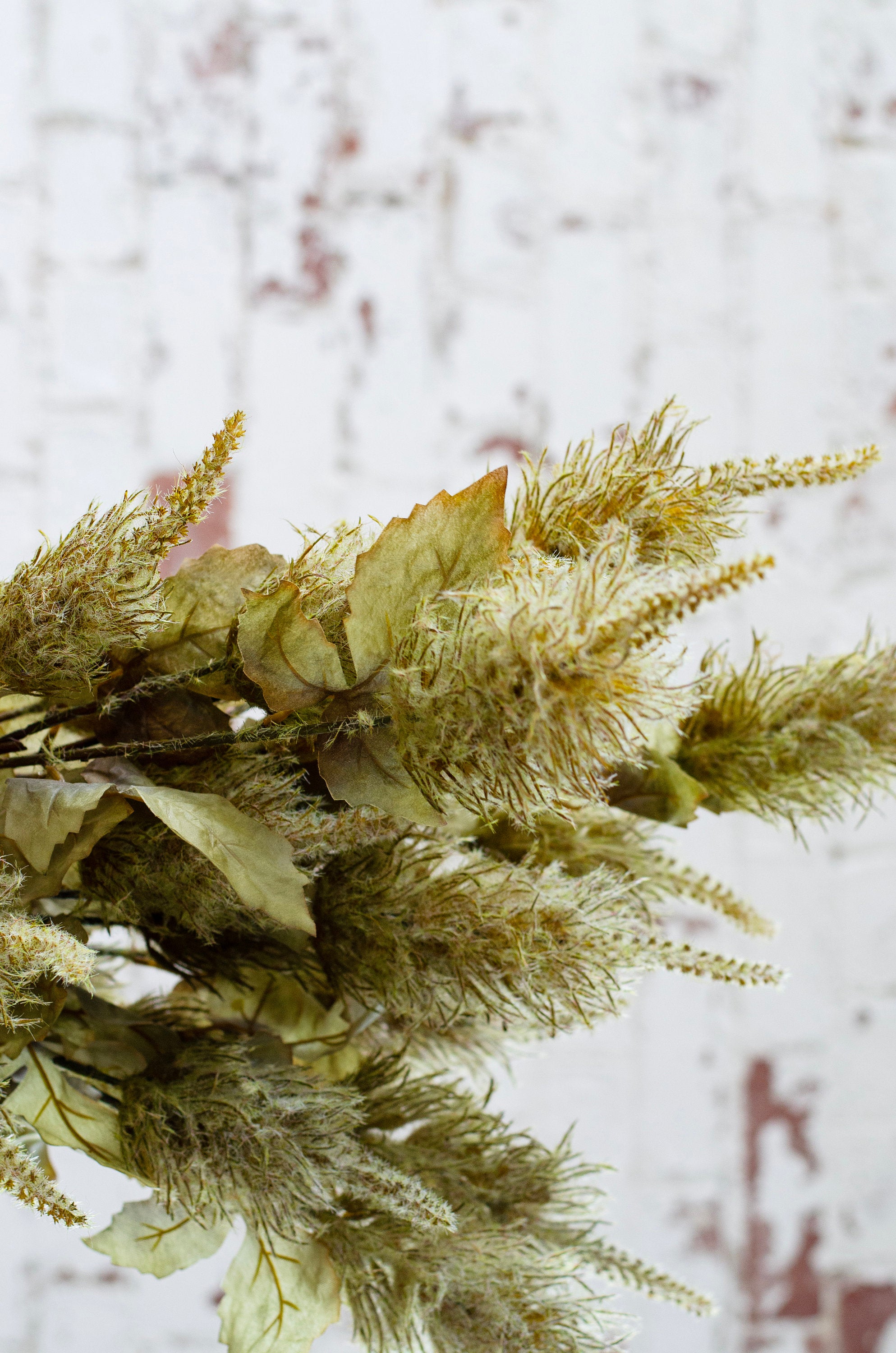 Faux Alexis grass spray in green, green fluffy artificial flowers