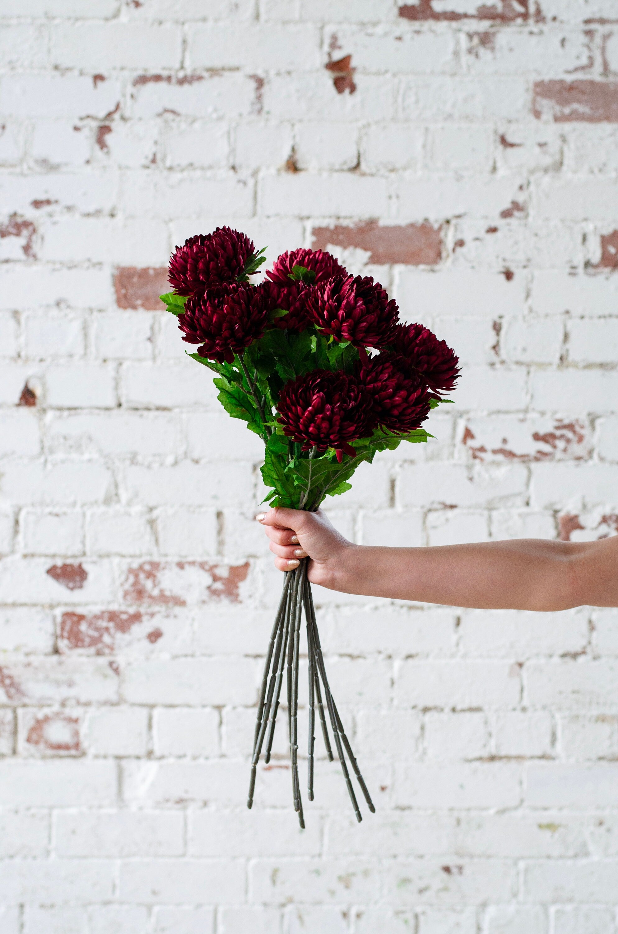 Artificial chrysanthemum mum stem in colour deep red 58cm. Single stem