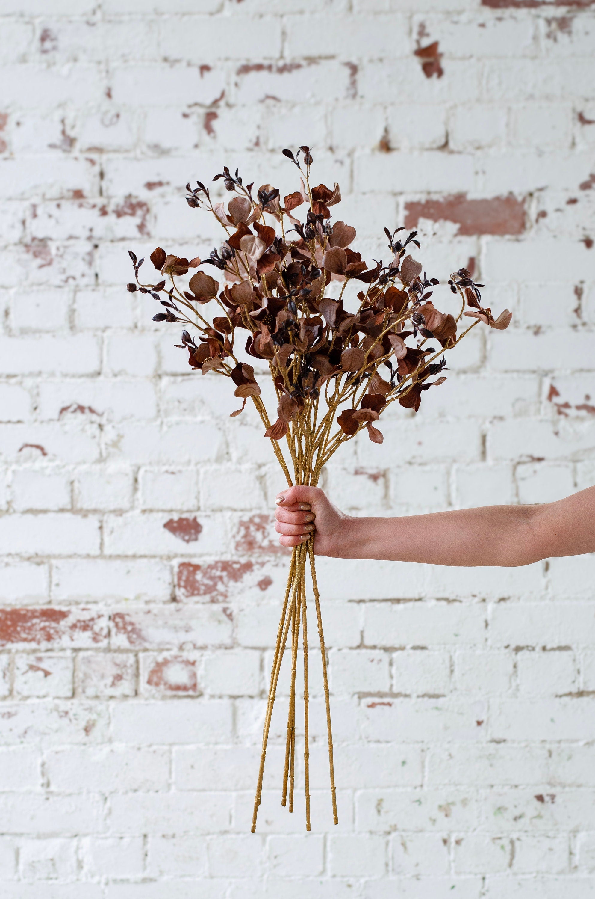 Gold and brown fax dogwood stem, diy wedding, wreath making, autumn decor