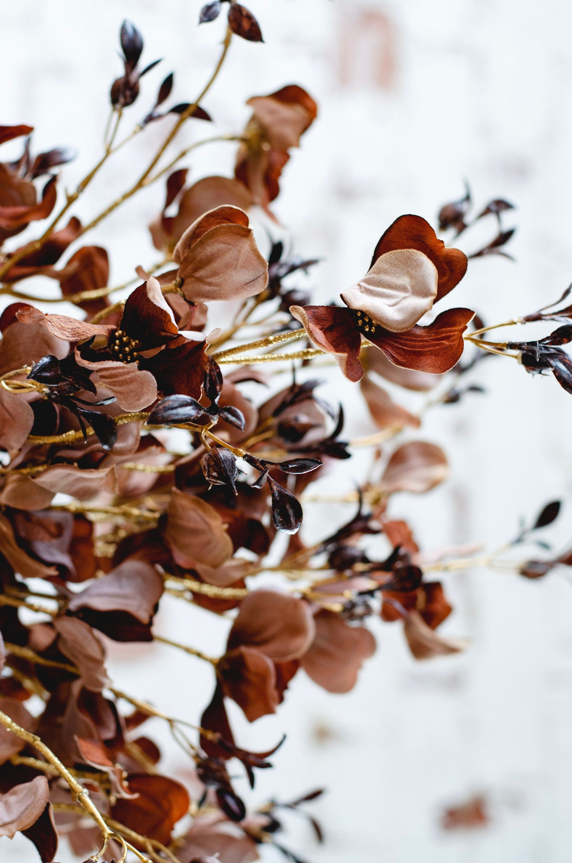 Gold and brown fax dogwood stem, diy wedding, wreath making, autumn decor