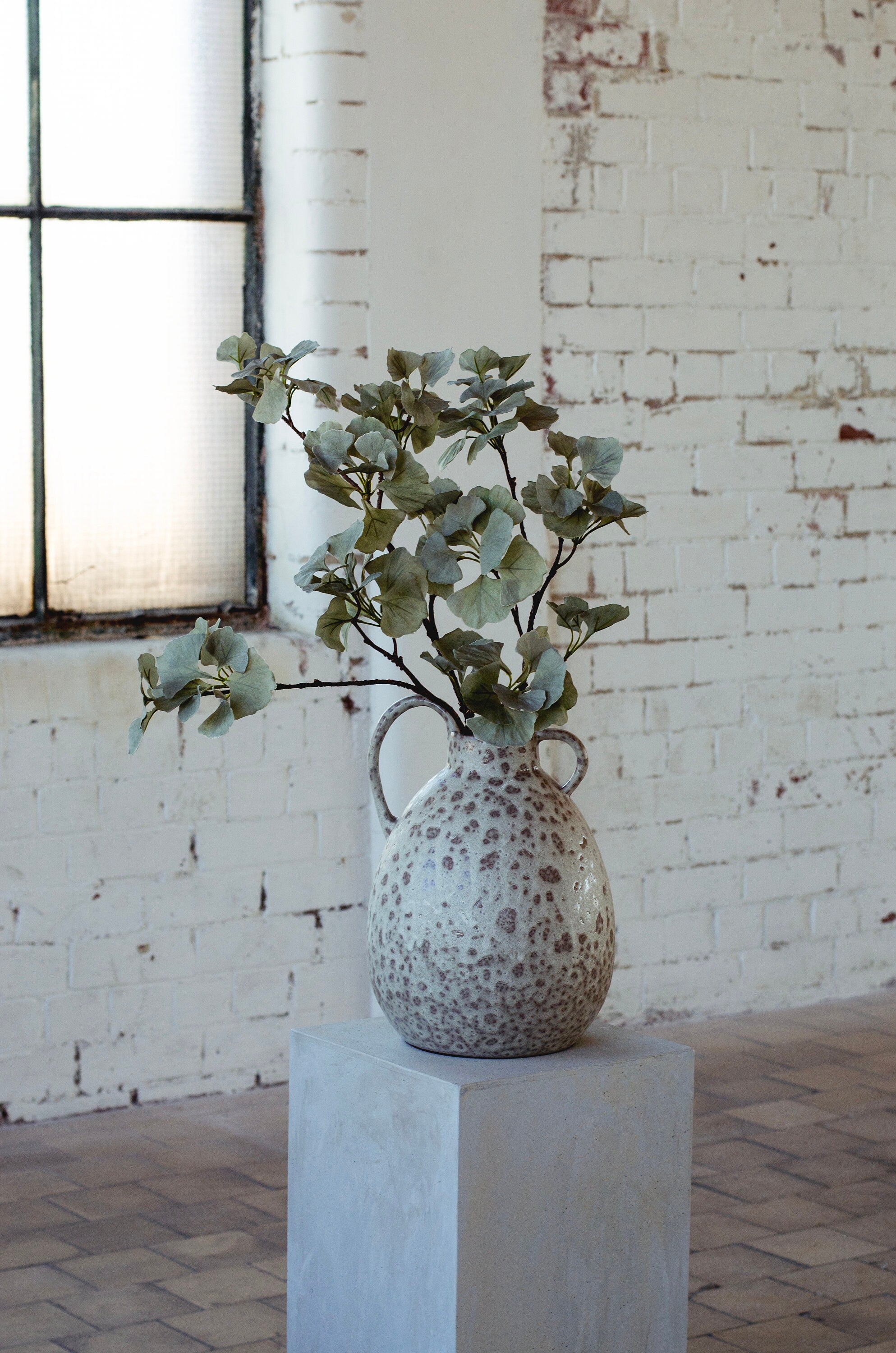 Faux ginkgo spray stem, sage green artificial ginkgo single stem