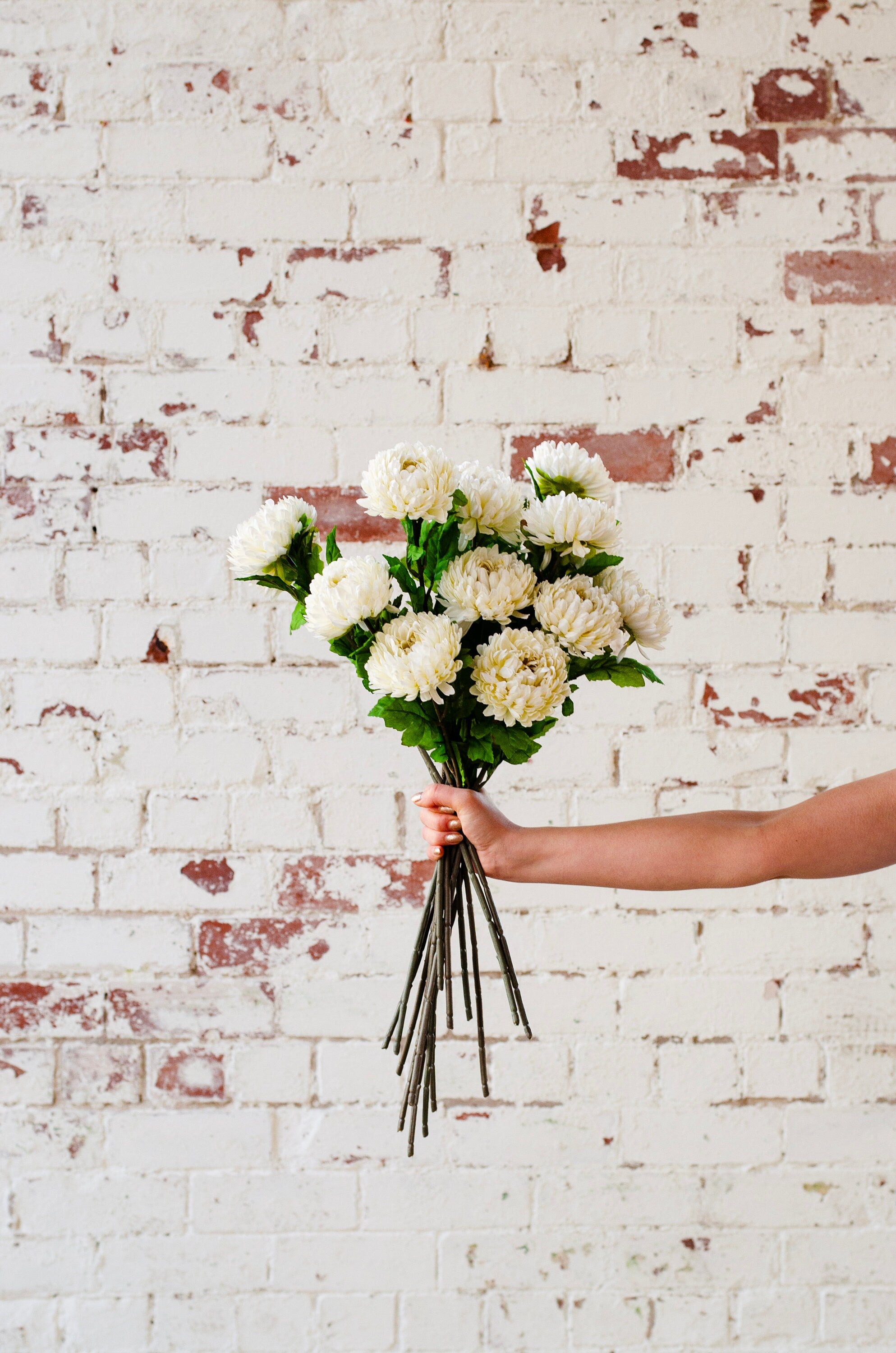 Artificial chrysanthemum mum stem in colour ivory 58cm. Single stem